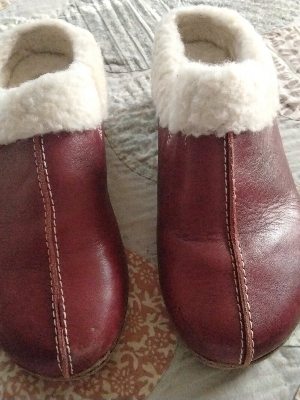 Pikolinos reddish brown leather clogs shearling lined sz 38